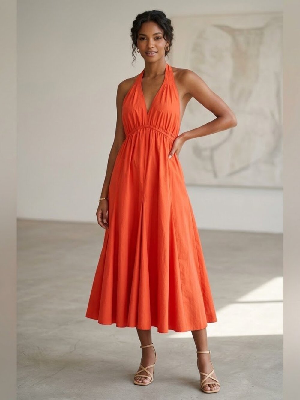 Anthropologie Du Paradis red halter backless Dress Size Small NWT